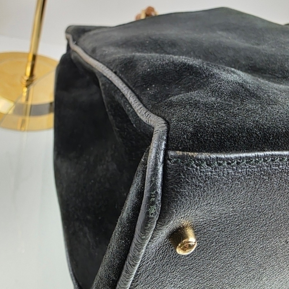 Gucci Black Suede Bamboo Handbag Circa 1980s/90s - Picture 5 of 15
